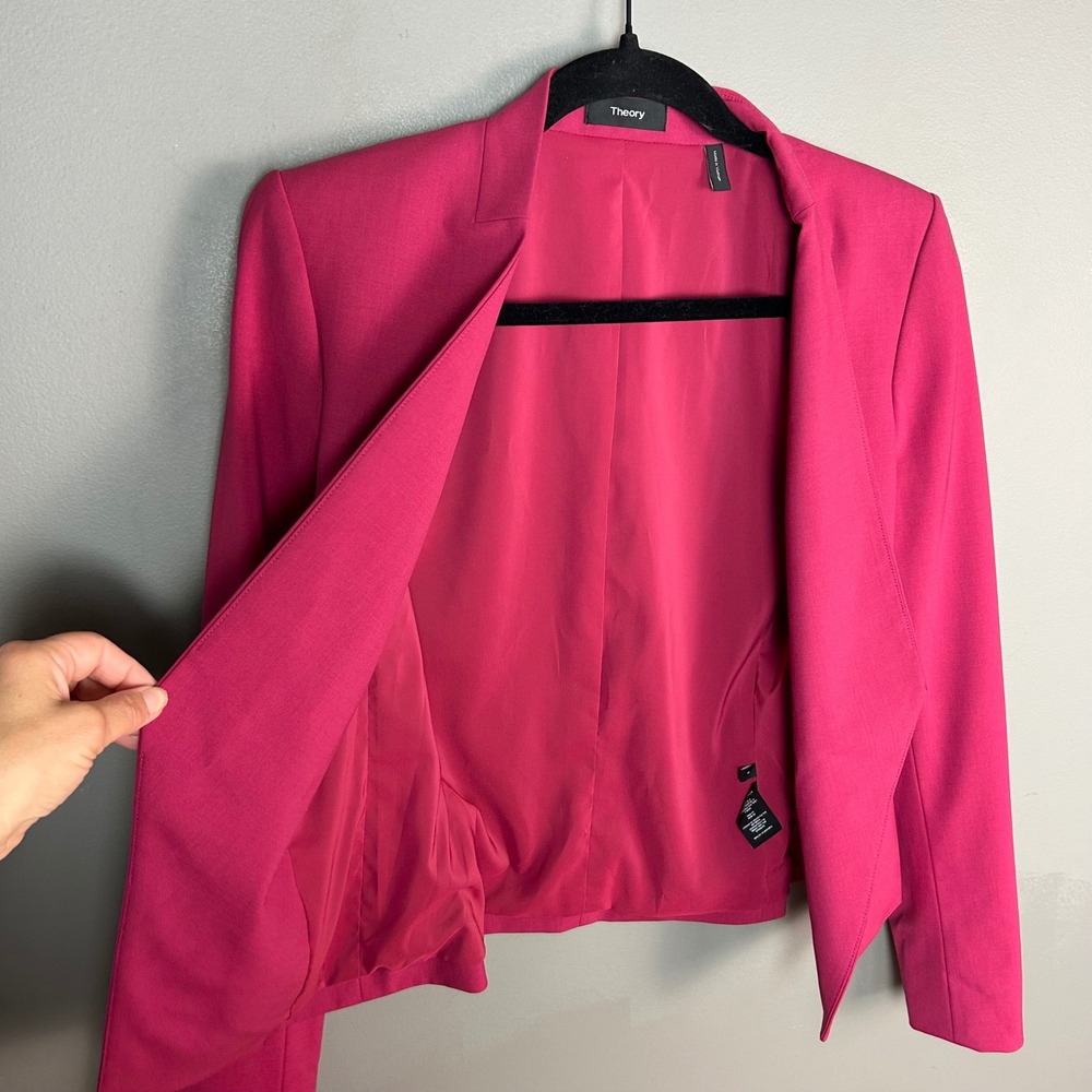 Theory Lanai Blazer size 4 Stretch Wool Blazer Open Front Office Colorful Slim - Picture 8 of 10